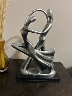 Modern Abstract Silver Dancing Couple Sculpture - Home Art Accent